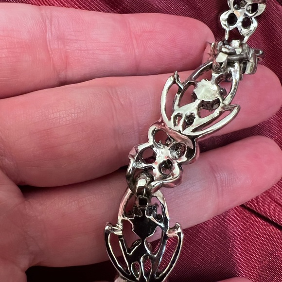 Vintage, early 80s choker and bracelet silver tone set with holographic crystals - Picture 8 of 11